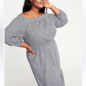 Old Navy Off The Shoulder Waist Define Gingham Midi Dress Women’s Plus Sz 3X